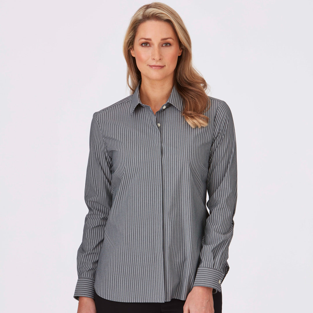 City Collection The CC Stripe Shirt | Ladies | Long Sleeve Charcoal Shirts & Tops