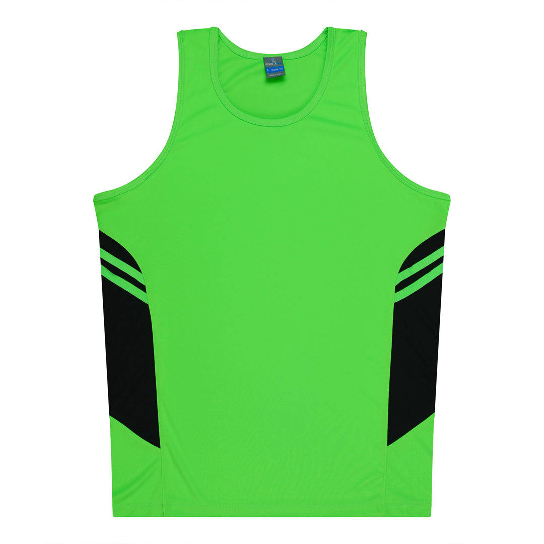 Aussie Pacific The Tasman Singlet | Kids | Neon Base Neon Green/Black Clothing