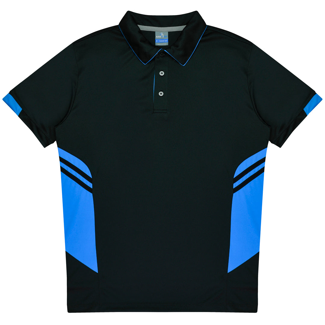 Aussie Pacific The Tasman Polo | Kids | Short Sleeve | Black Base Black/Cyan Shirts & Tops