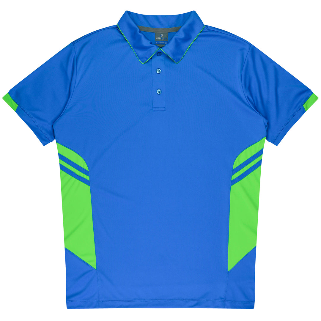 Aussie Pacific The Tasman Polo | Kids | Short Sleeve | Blue Base Cyan/Neon Green Shirts & Tops