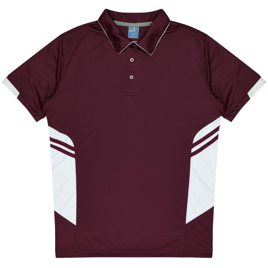 Aussie Pacific The Tasman Polo | Kids | Short Sleeve | Mixed Base Maroon/White Shirts & Tops