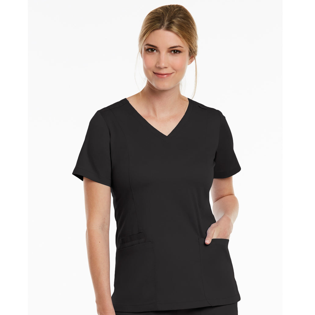 Maevn The Matrix Double V Neck Top | Ladies Black Scrubs