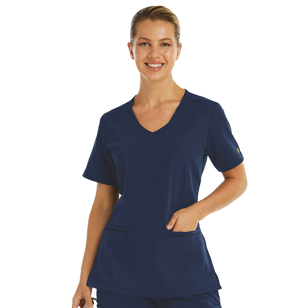 Maevn The Matrix Pro Active Knit Scrub Top | Ladies Navy Scrubs