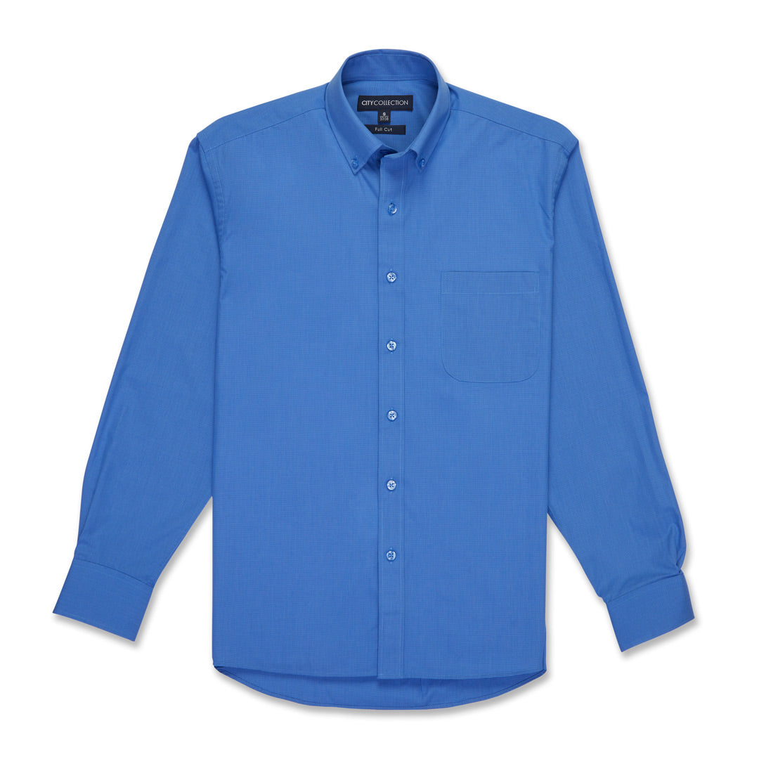 City Collection The Micro Check Shirt | Mens | Long Sleeve Mid Blue Shirts & Tops
