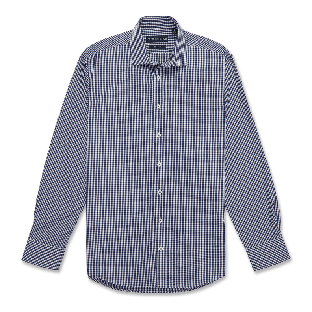 City Collection The So Ezy | Mens | Long Sleeve Navy Check Shirts & Tops