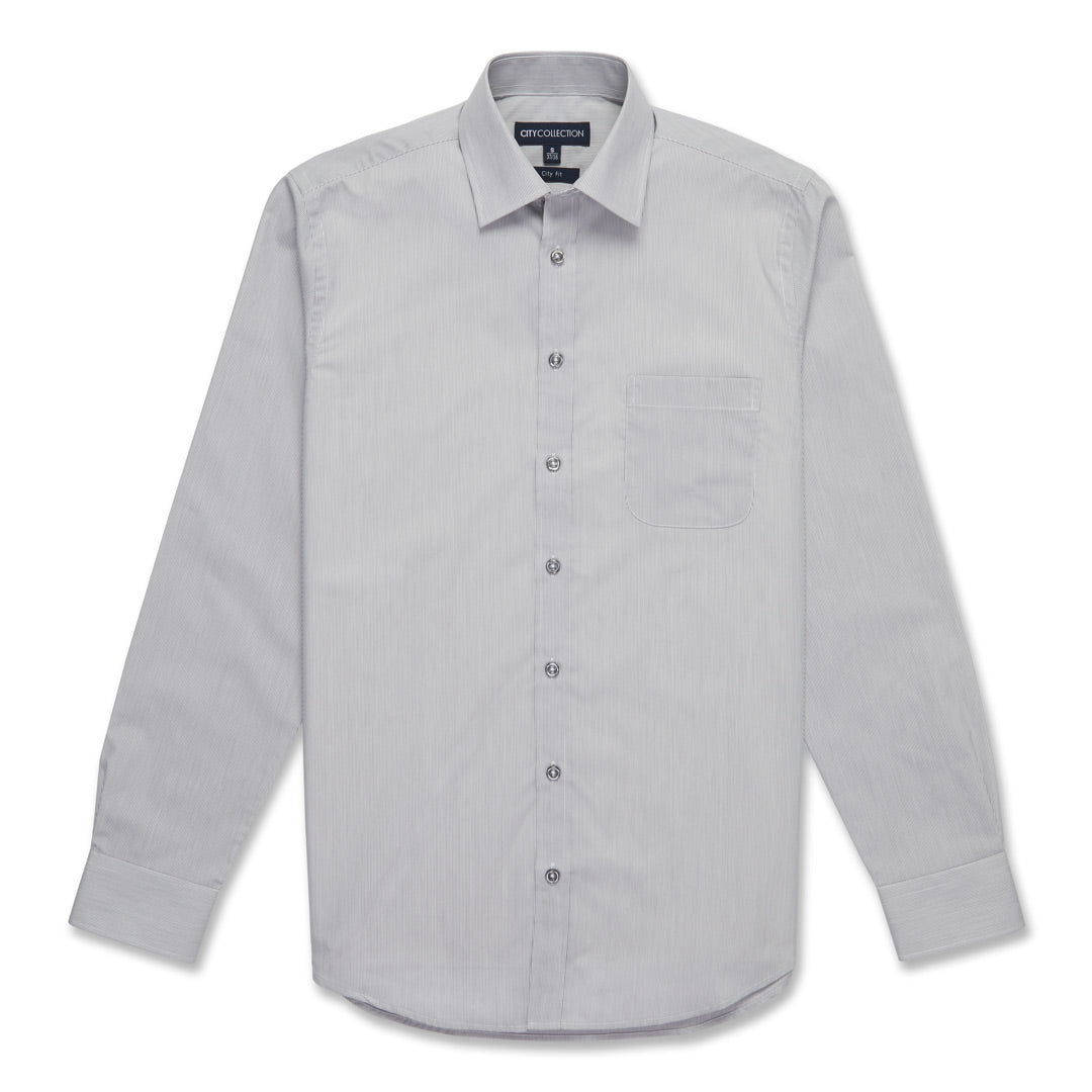 City Collection The Pin Feather Shirt | Mens | Long Sleeve Charcoal Stripe Shirts & Tops