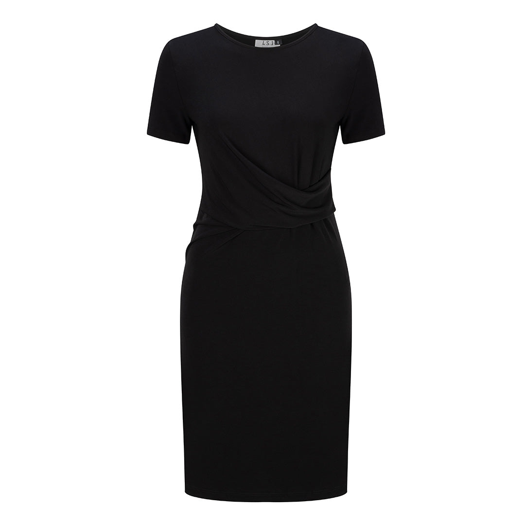 LSJ Collection The Knit Mock-Wrap Dress Black Dresses