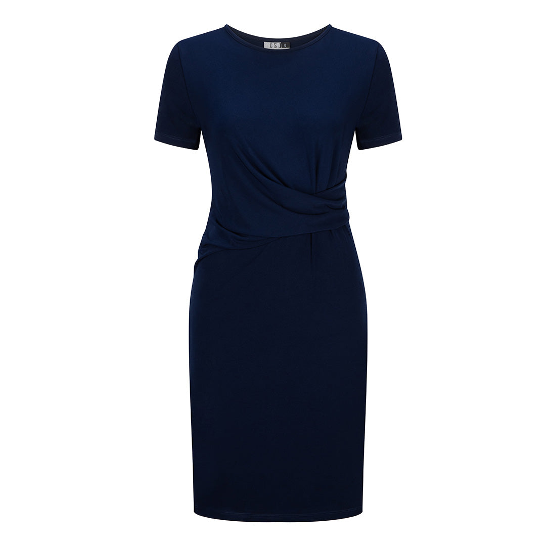 LSJ Collection The Knit Mock-Wrap Dress Navy Dresses