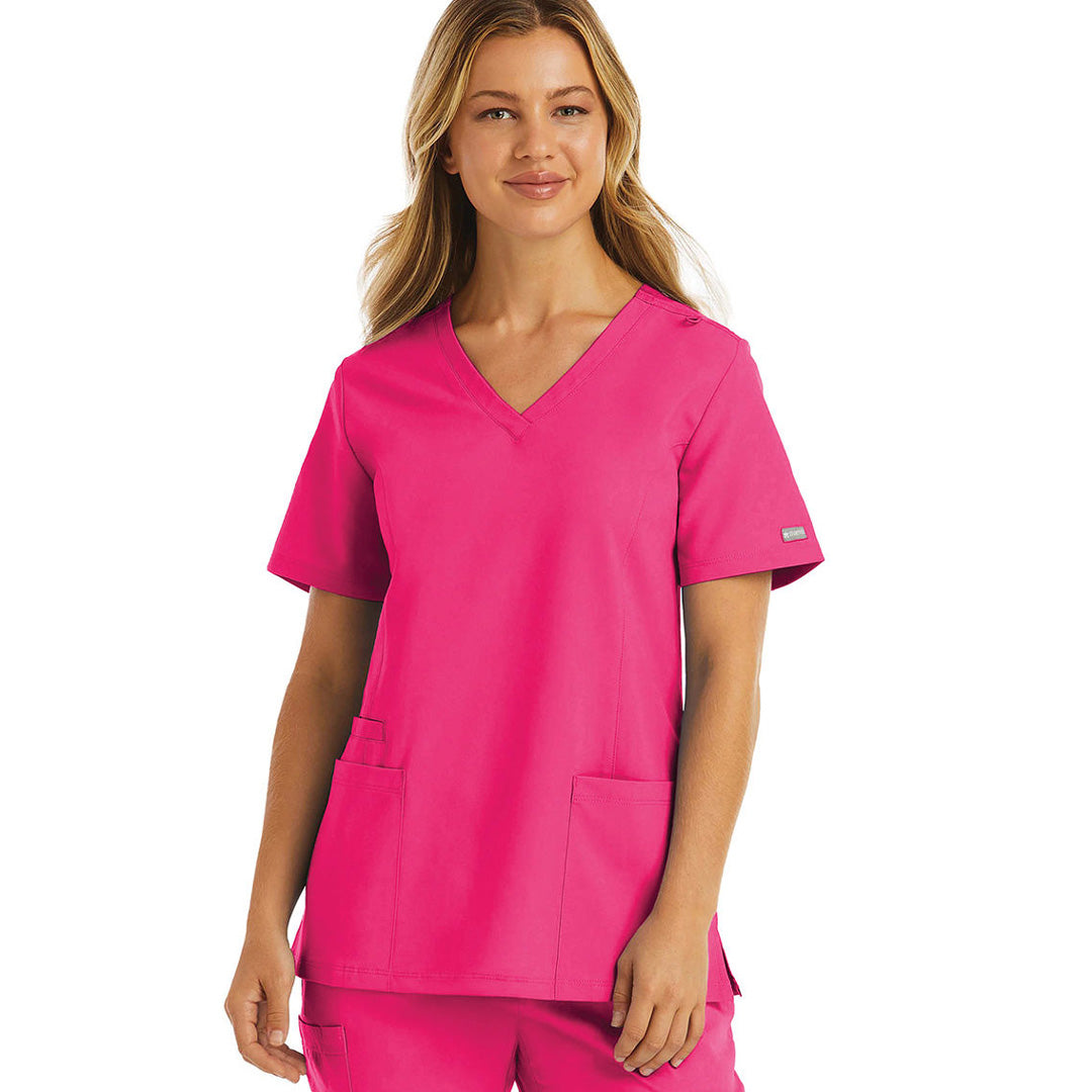 Maevn The Momentum Double V Neck Top | Ladies Hot Pink Scrubs