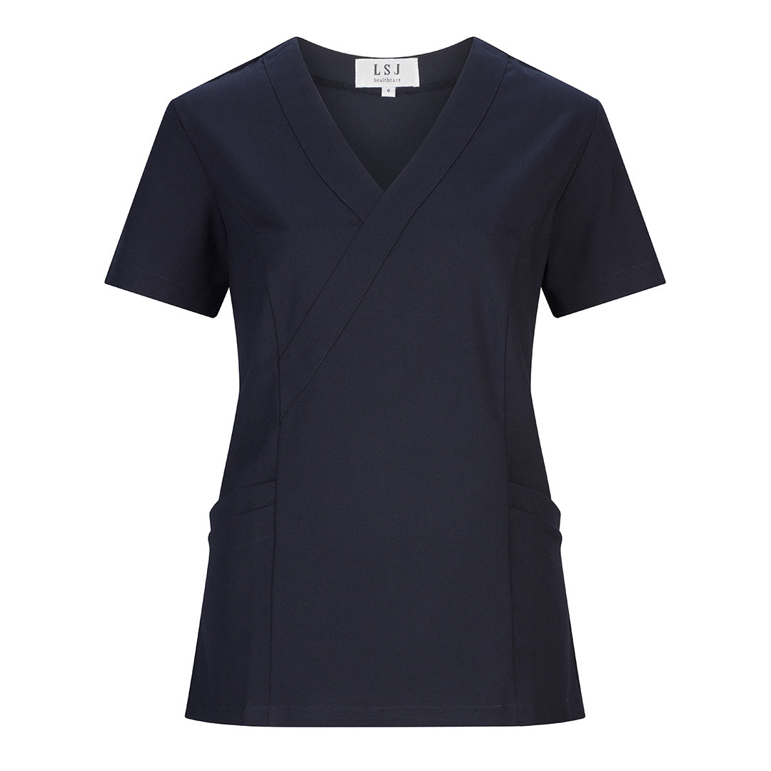 LSJ Collection The Mock Wrap Scrub Top | Ladies Navy Scrubs