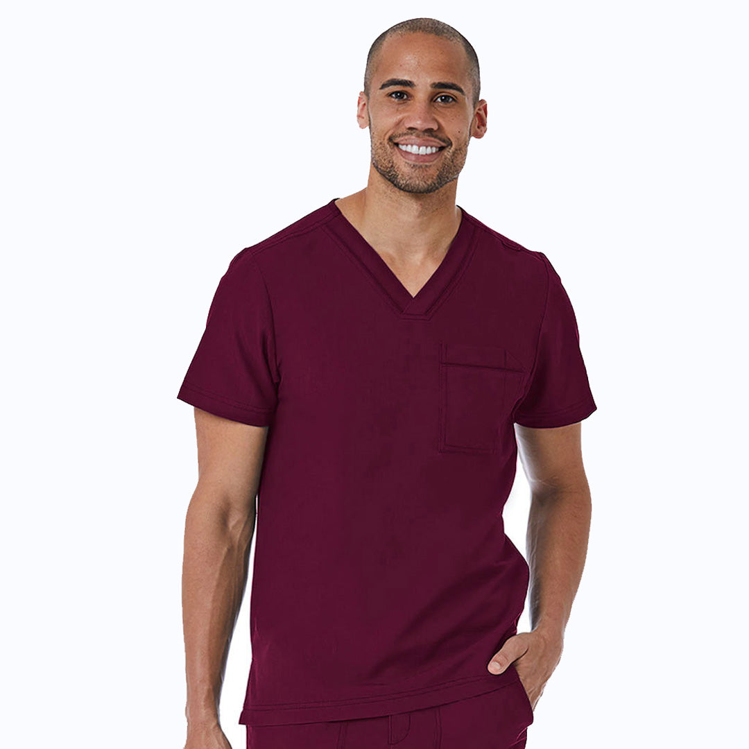 Maevn The Matrix Pro Contrast Piping Scrub Top | Mens Wine Scrubs