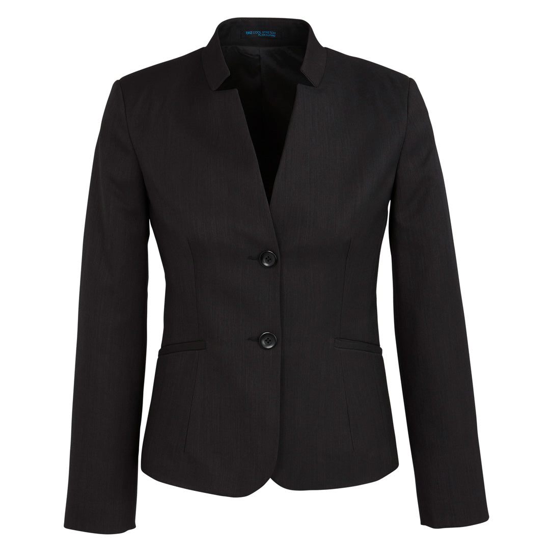 Biz Corporates The Cool Stretch Reverse Lapel Jacket | Ladies | Crop Length Black Coats & Jackets