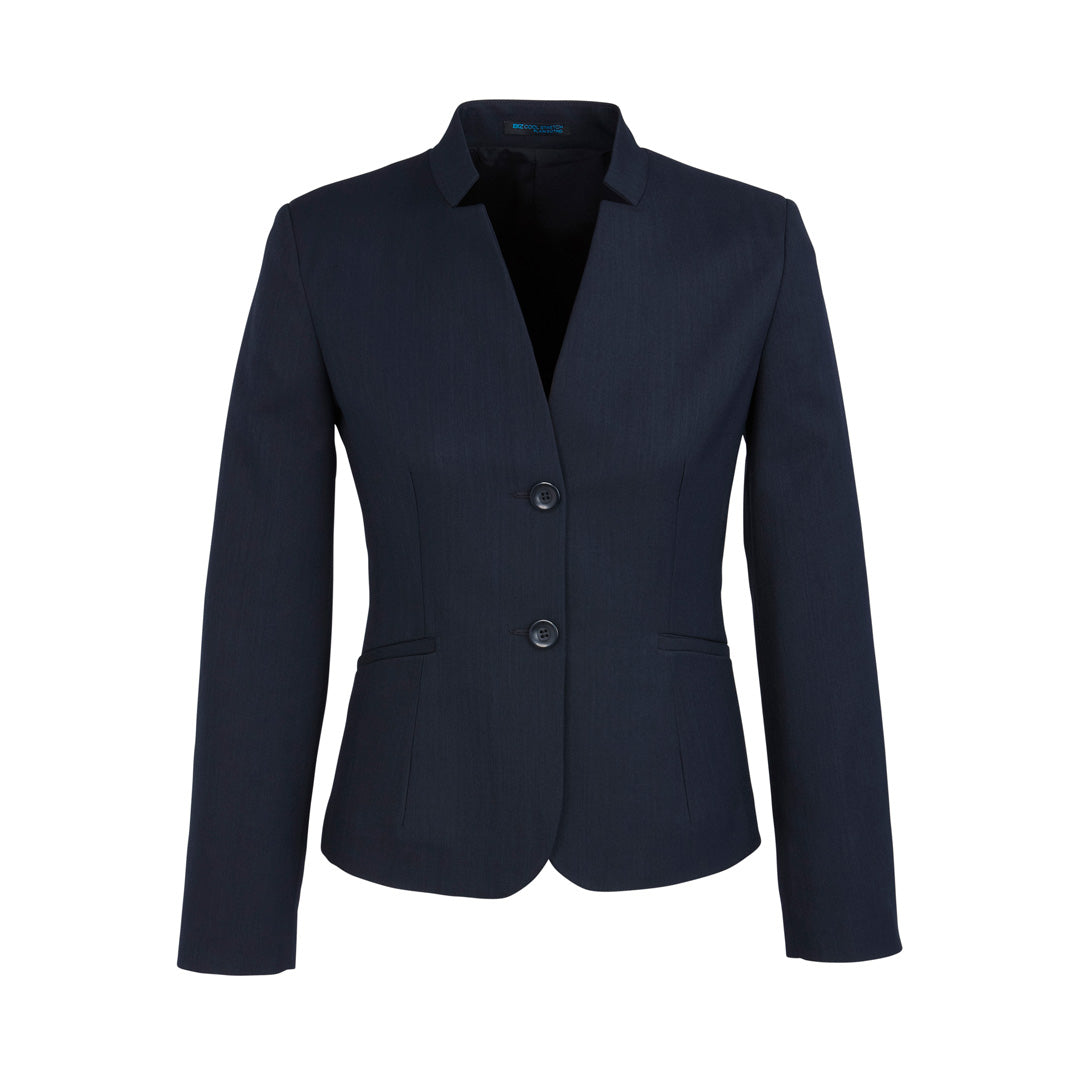 Biz Corporates The Cool Stretch Reverse Lapel Jacket | Ladies | Crop Length Navy Coats & Jackets