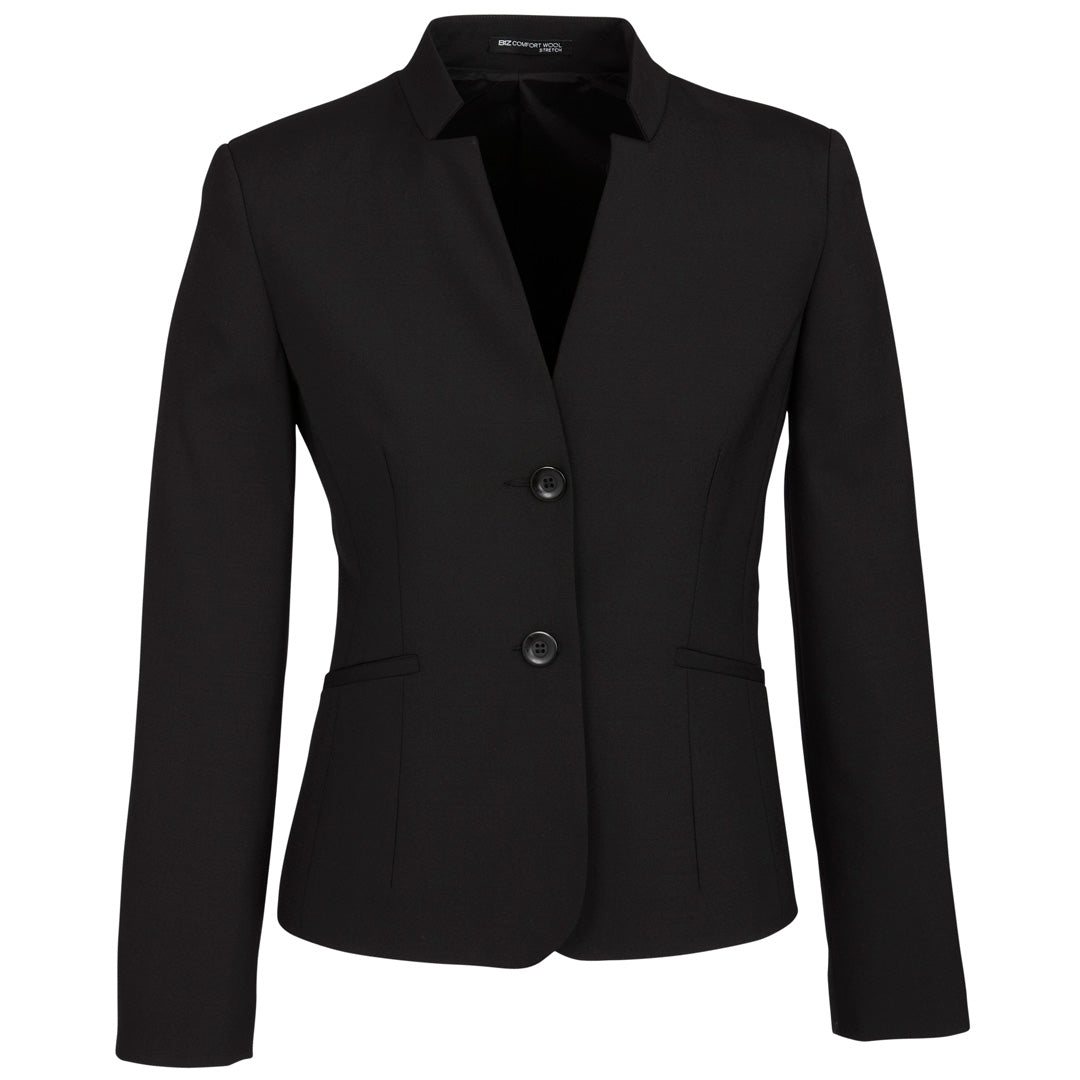 Biz Corporates The Cool Wool Reverse Lapel Jacket | Ladies | Crop Length Black Coats & Jackets