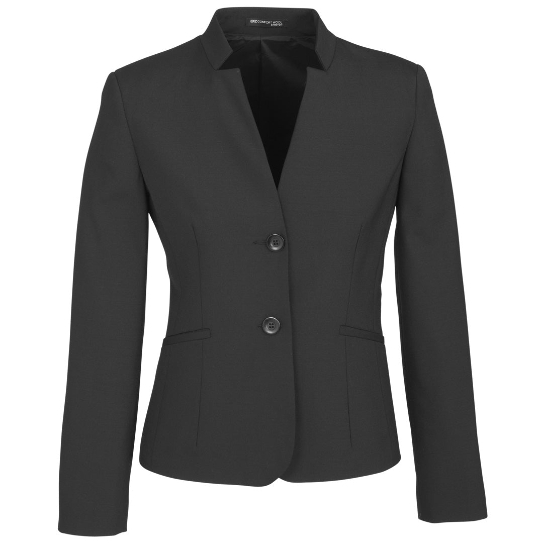 Biz Corporates The Cool Wool Reverse Lapel Jacket | Ladies | Crop Length Charcoal Coats & Jackets