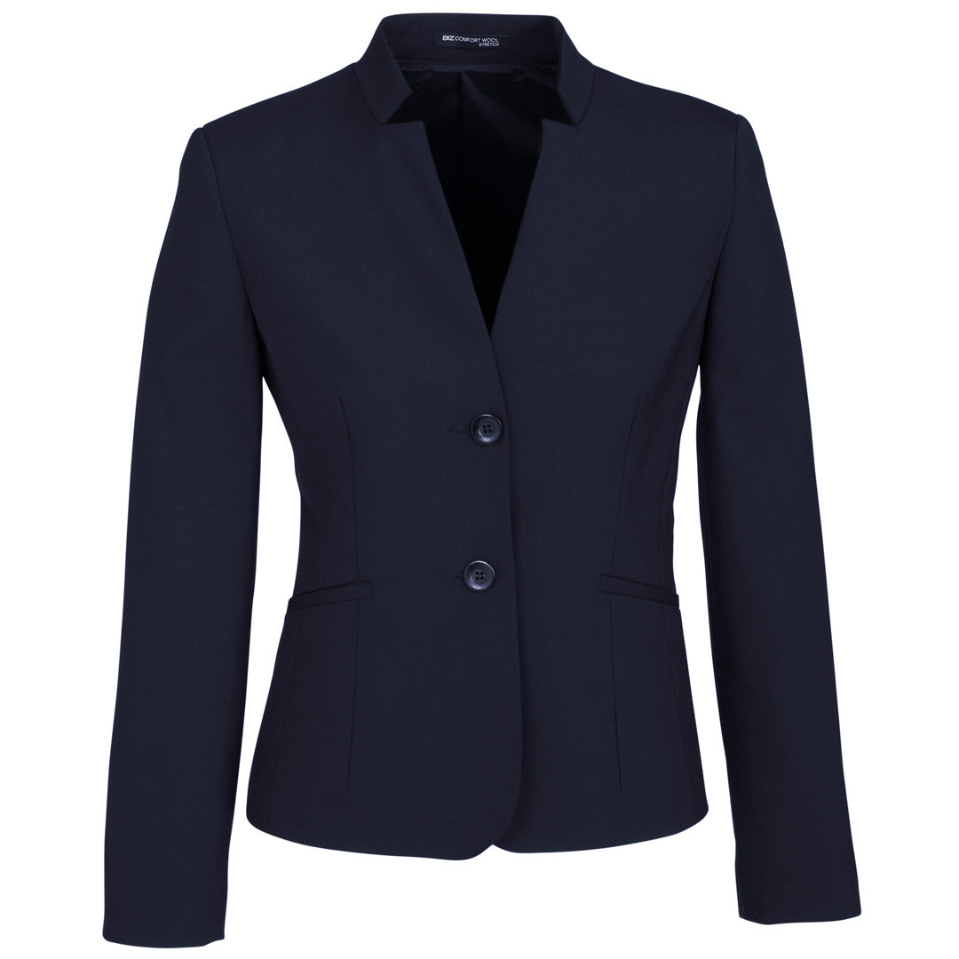 Biz Corporates The Cool Wool Reverse Lapel Jacket | Ladies | Crop Length Navy Coats & Jackets