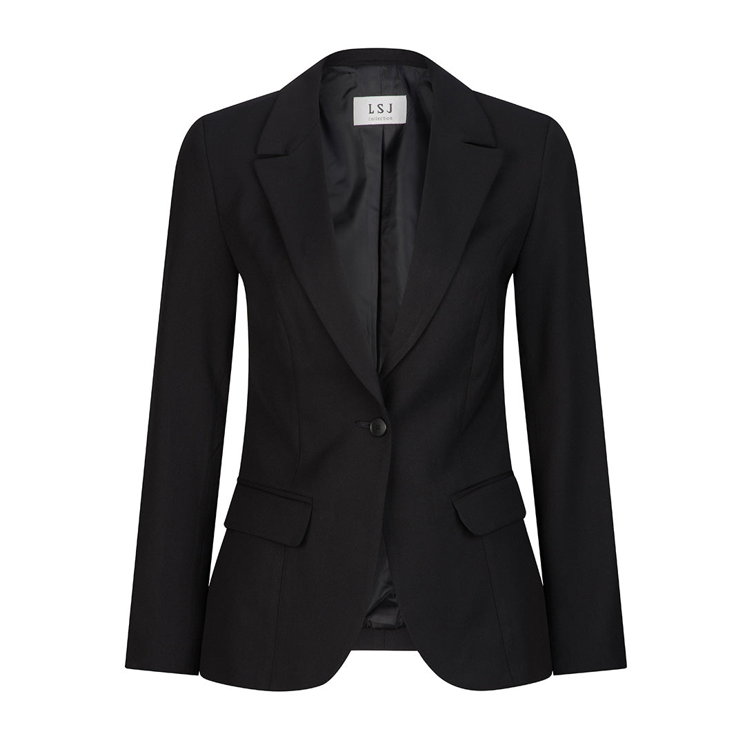 LSJ Collection The Single Button Jacket | Mechanical Stretch | Ladies Black Coats & Jackets