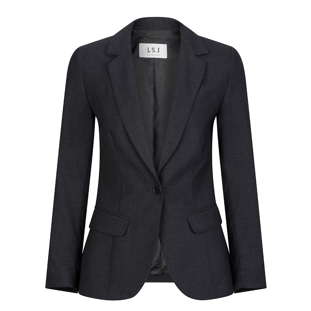 LSJ Collection The Single Button Jacket | Wool | Ladies Charcoal Coats & Jackets