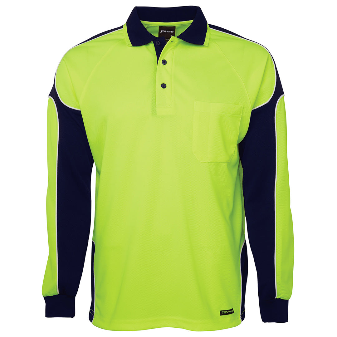 Jbs Wear The Arm Panel Hi Vis Polo | Long Sleeve | Adults Lime/Navy Shirts & Tops