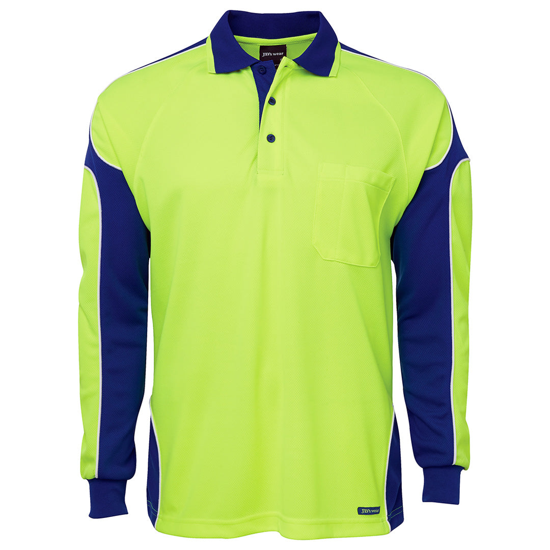 Jbs Wear The Arm Panel Hi Vis Polo | Long Sleeve | Adults Lime/Royal Shirts & Tops