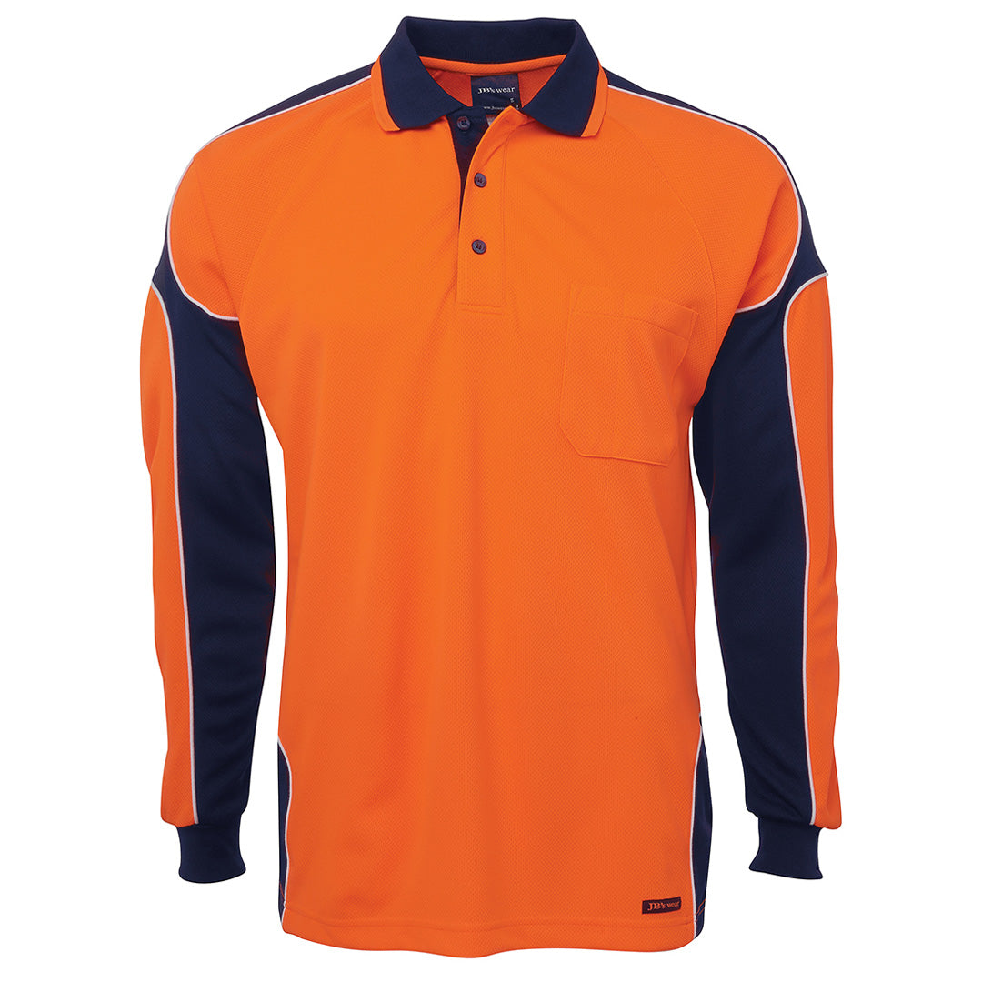 Jbs Wear The Arm Panel Hi Vis Polo | Long Sleeve | Adults Orange/Navy Shirts & Tops
