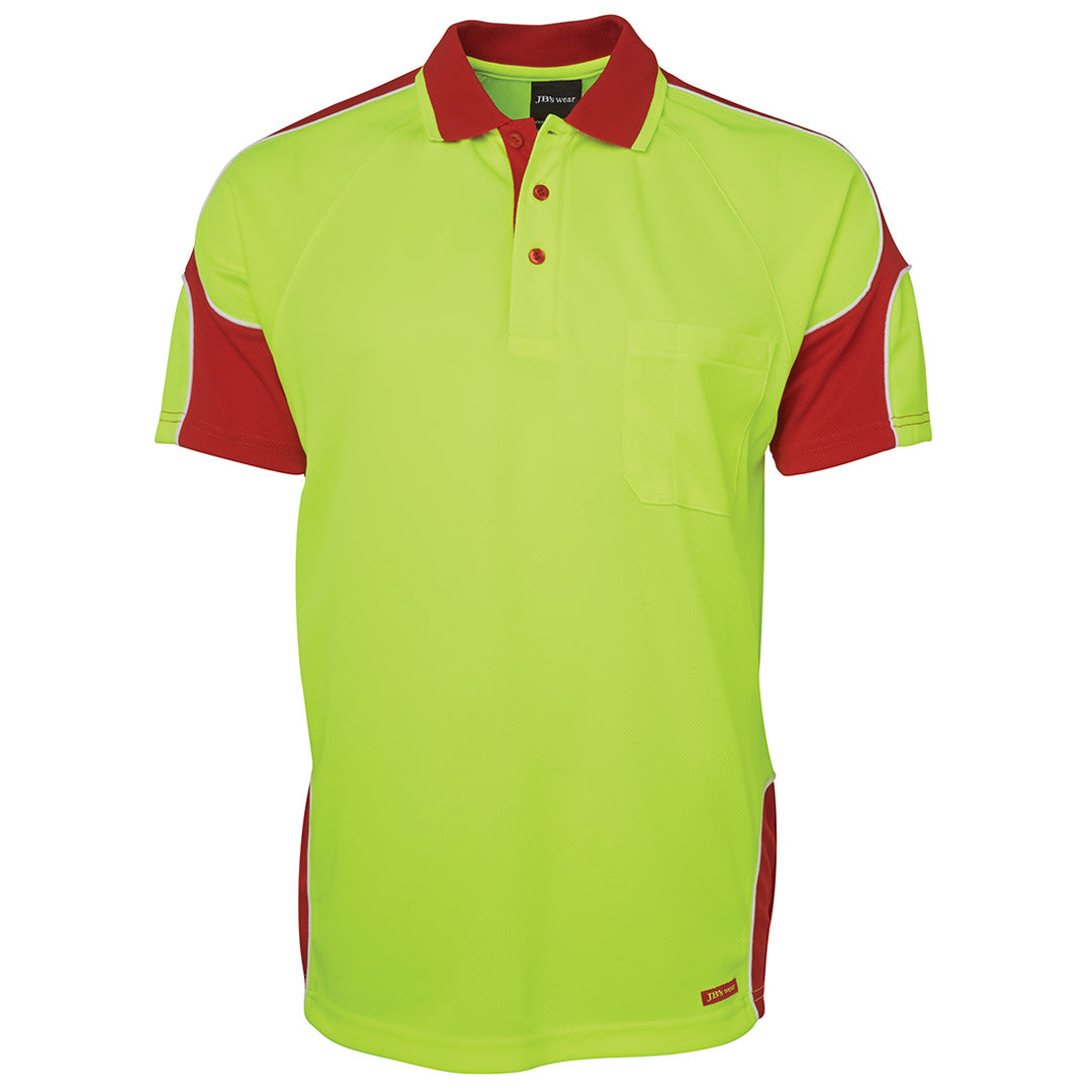 Jbs Wear The Arm Panel Hi Vis Polo | Short Sleeve | Adults Lime/Red Shirts & Tops