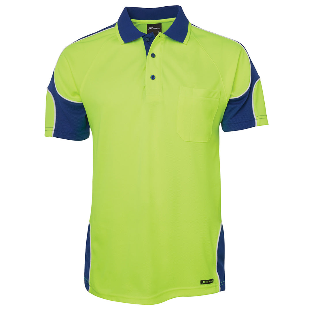 Jbs Wear The Arm Panel Hi Vis Polo | Short Sleeve | Adults Lime/Royal Shirts & Tops