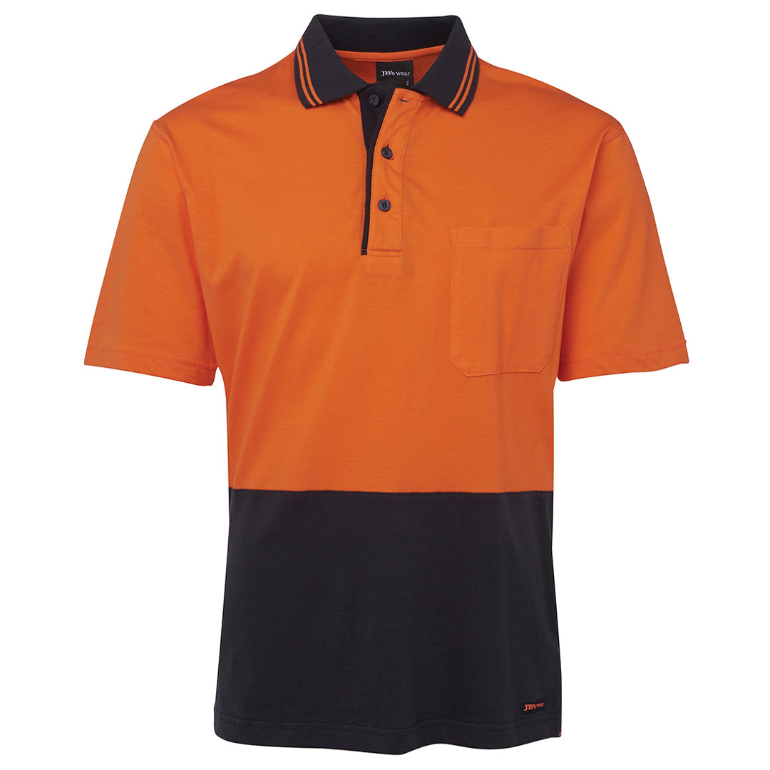 Jbs Wear The Hi Vis Cotton Contrast Polo | Short Sleeve | Adults Orange/Navy Work Safety Protective Gear