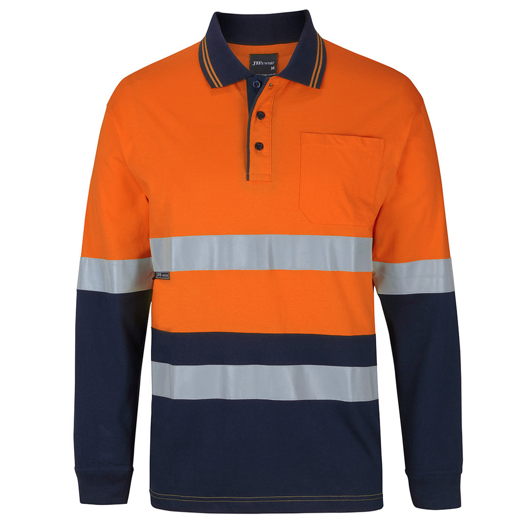 Jbs Wear The Day / Night Cotton Hi Vis Polo | Adults | Long Sleeve Orange/Navy Work Safety Protective Gear