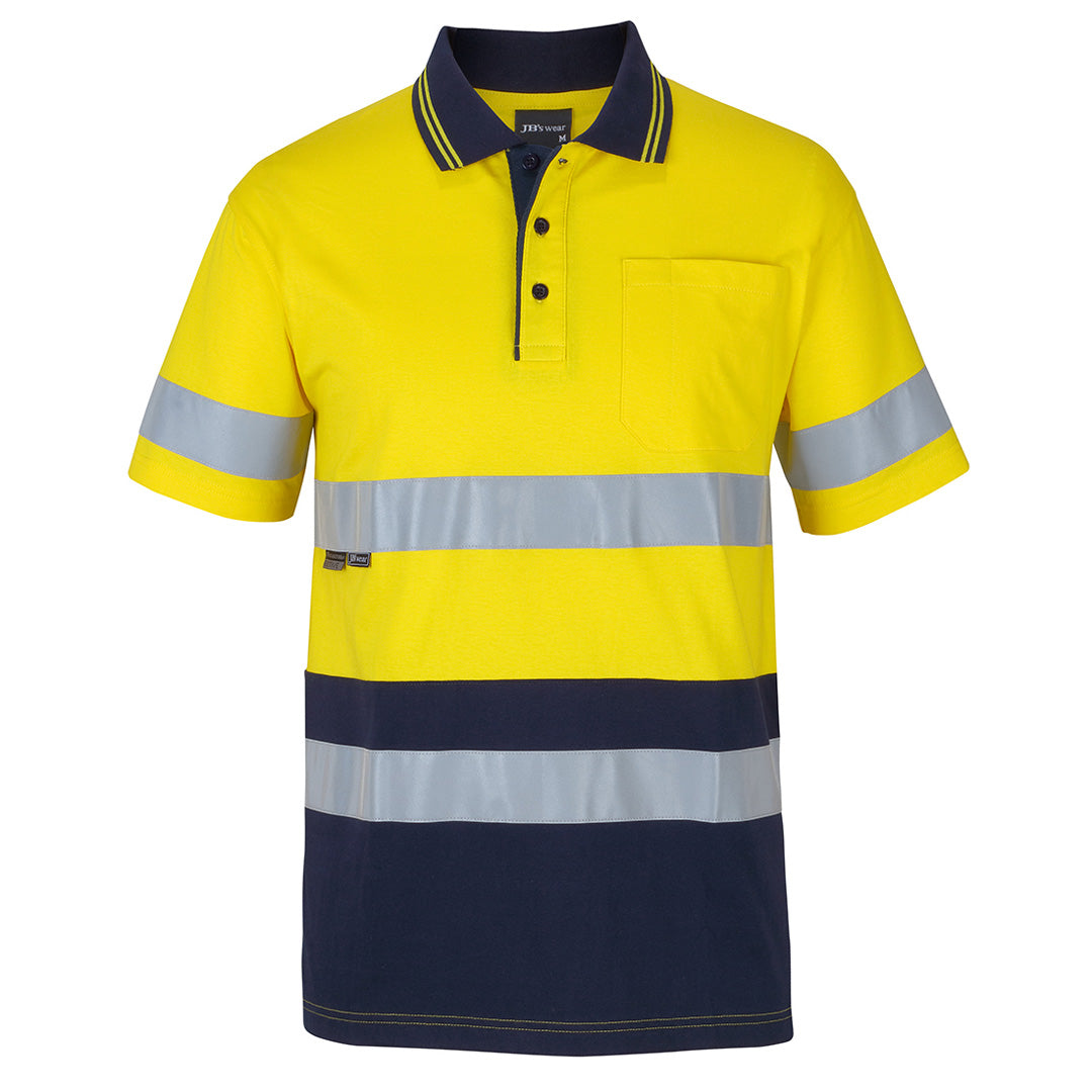 Jbs Wear The Day / Night Cotton Hi Vis Polo | Adults | Short Sleeve Yellow/Navy Work Safety Protective Gear