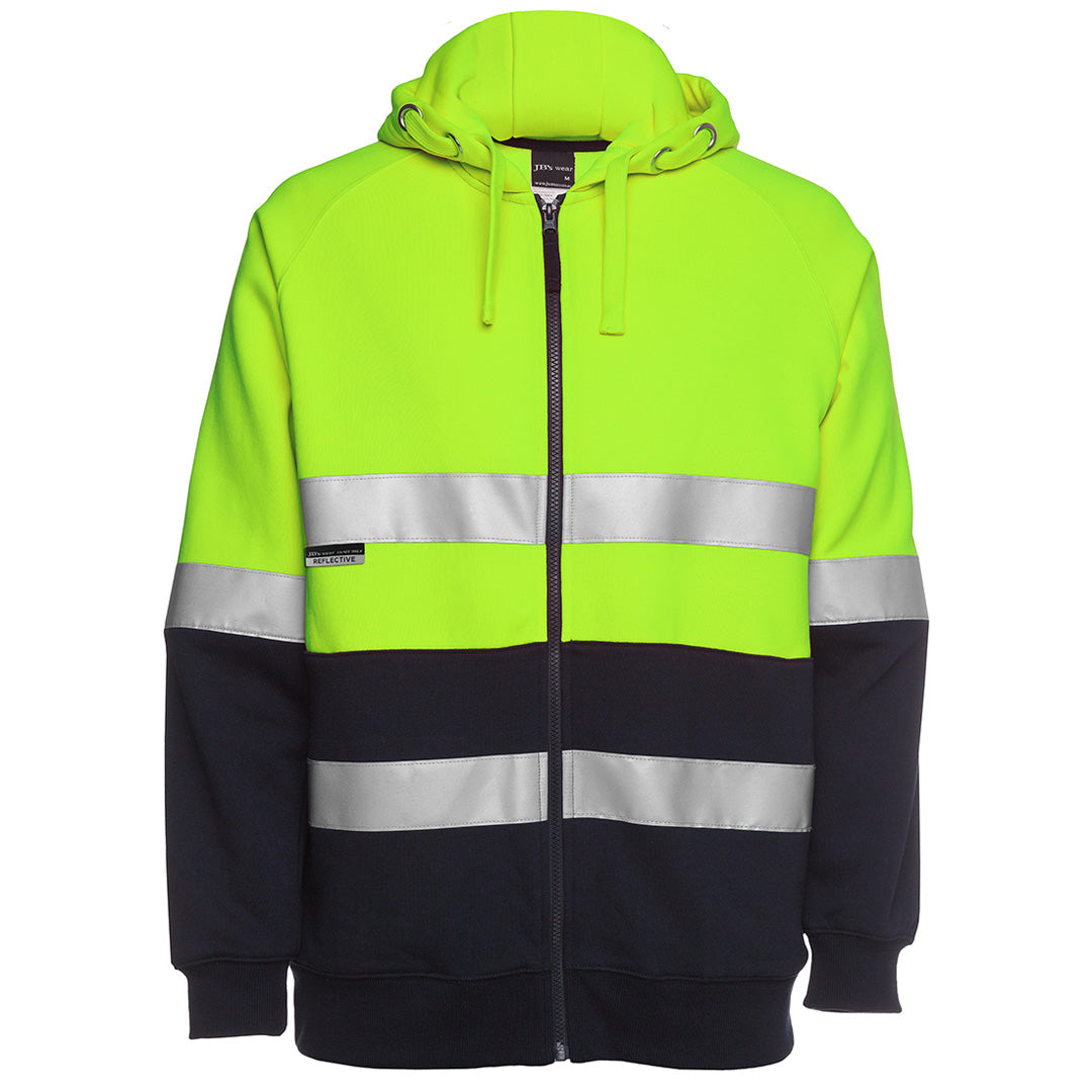 Jbs Wear The Day / Night Hi Vis Full Zip Fleece Hoodie | Adults Lime/Navy Work Safety Protective Gear