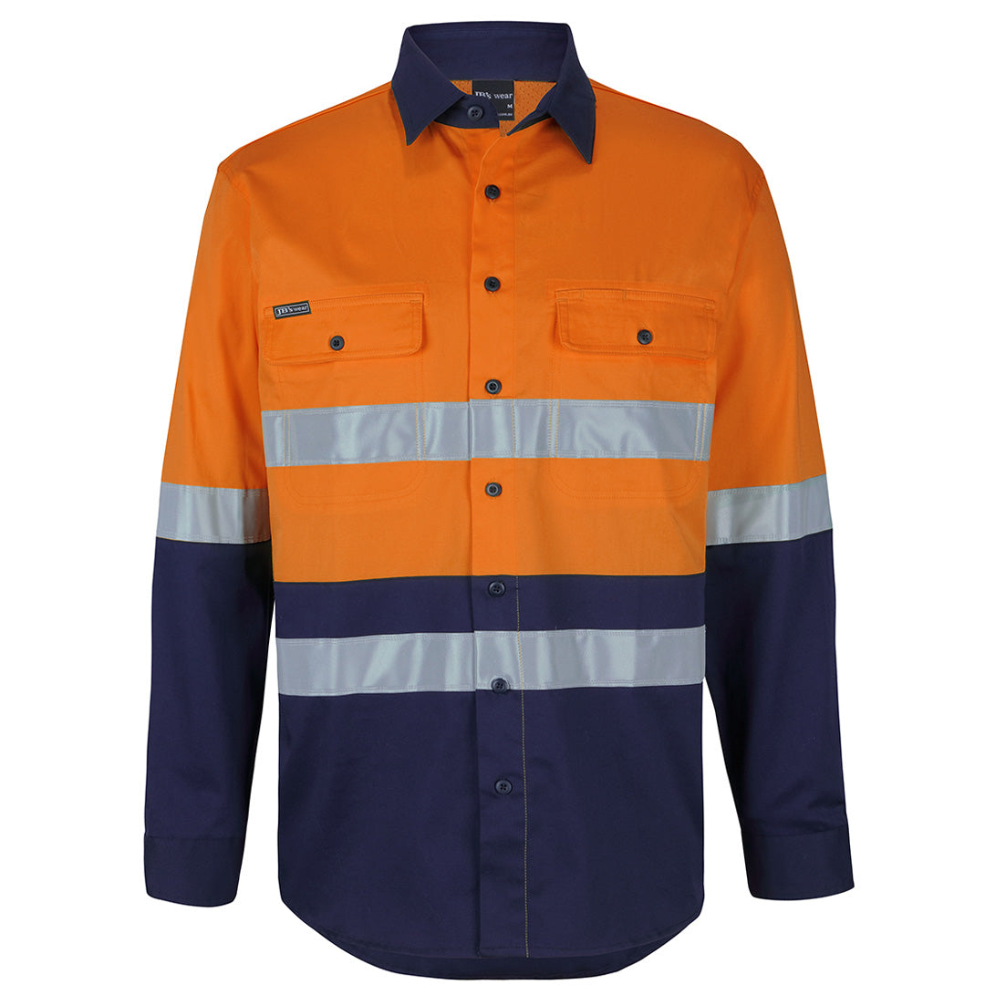 Jbs Wear The Stretch Hi Vis Taped Work Shirt | Adults | Long Sleeve Orange/Navy Work Safety Protective Gear