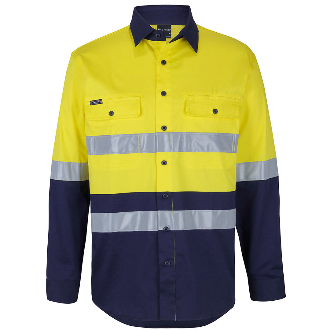 Jbs Wear The Stretch Hi Vis Taped Work Shirt | Adults | Long Sleeve Yellow/Navy Work Safety Protective Gear
