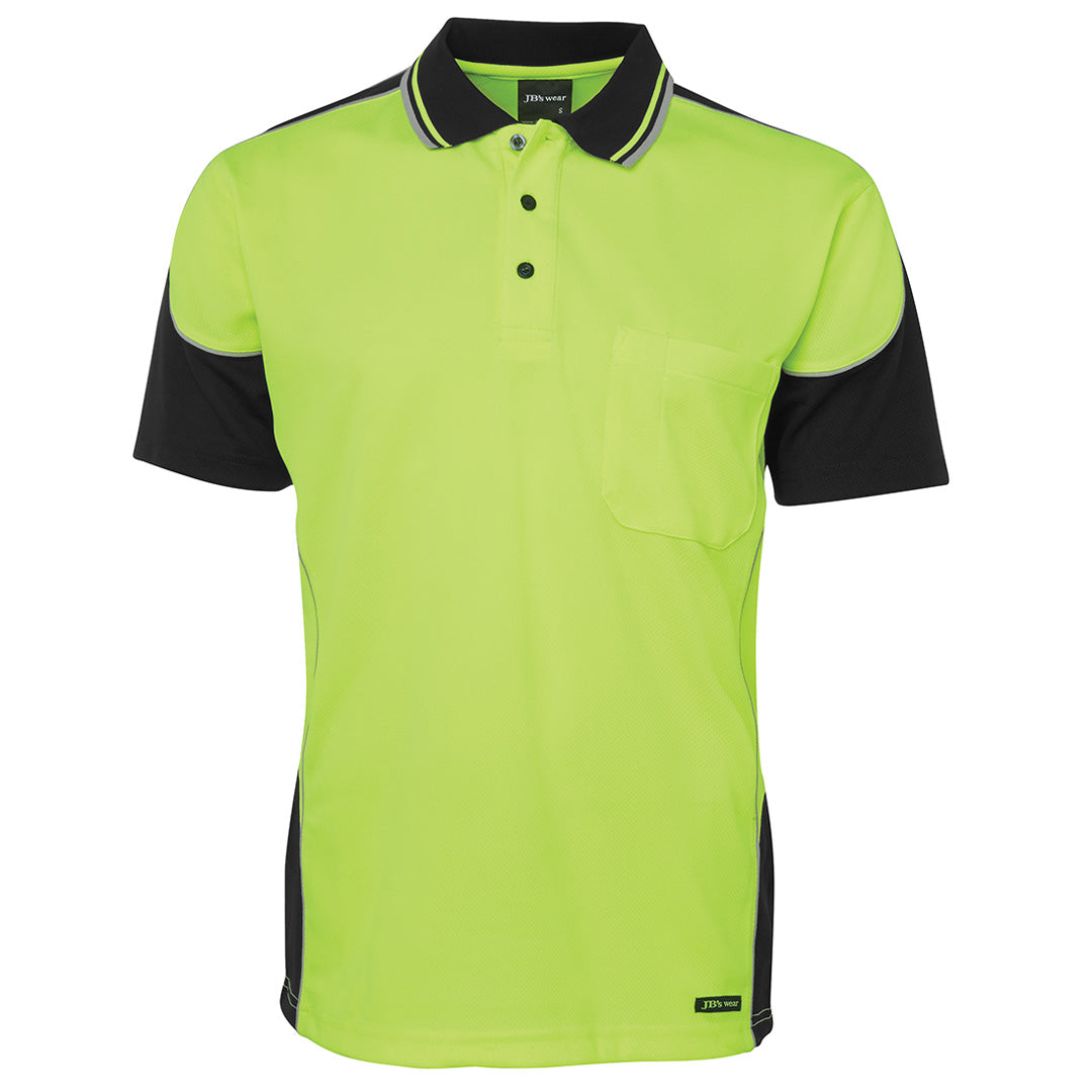 Jbs Wear The Contrast Piping Hi Vis Polo | Short Sleeve | Adults Lime/Black Work Safety Protective Gear