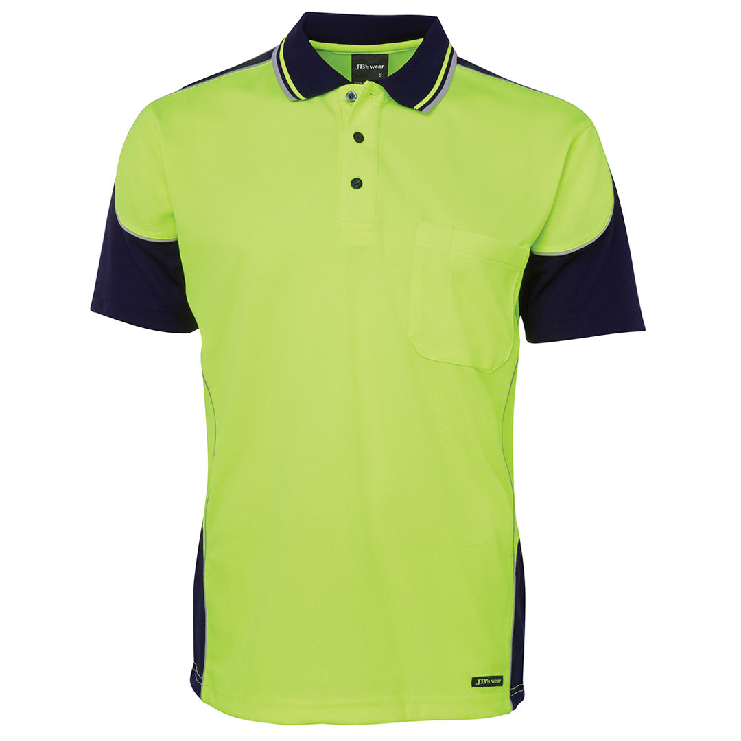 Jbs Wear The Contrast Piping Hi Vis Polo | Short Sleeve | Adults Lime/Navy Work Safety Protective Gear