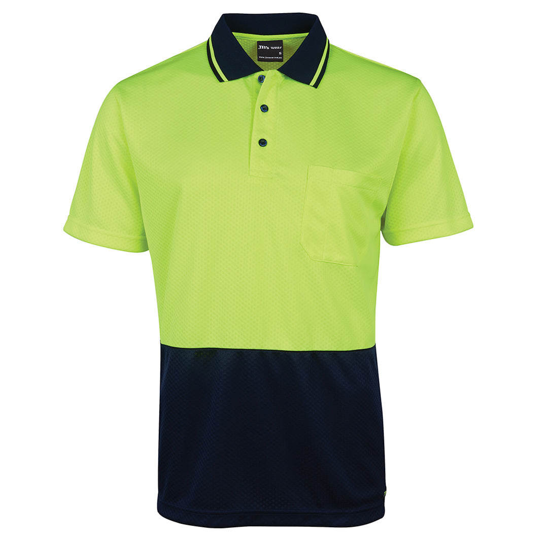 Jbs Wear The Jacquard Non Cuff Hi Vis Polo | Short Sleeve | Adults Lime/Navy Work Safety Protective Gear