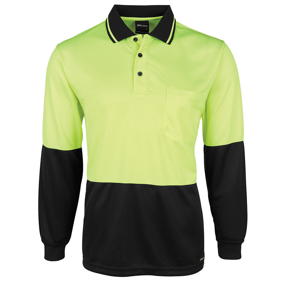 Jbs Wear The Jacquard Non Cuff Hi Vis Polo | Long Sleeve | Adults Lime/Black Work Safety Protective Gear