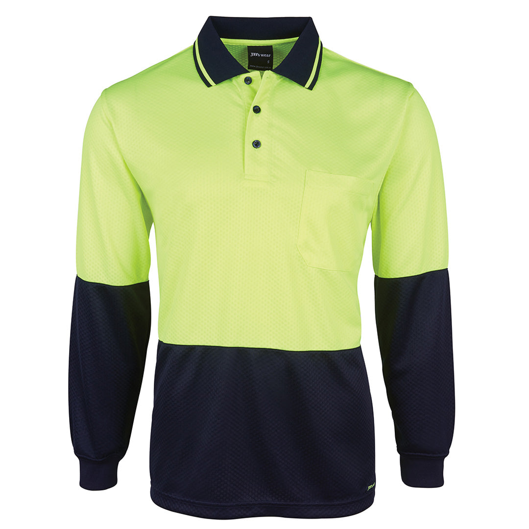 Jbs Wear The Jacquard Non Cuff Hi Vis Polo | Long Sleeve | Adults Lime/Navy Work Safety Protective Gear