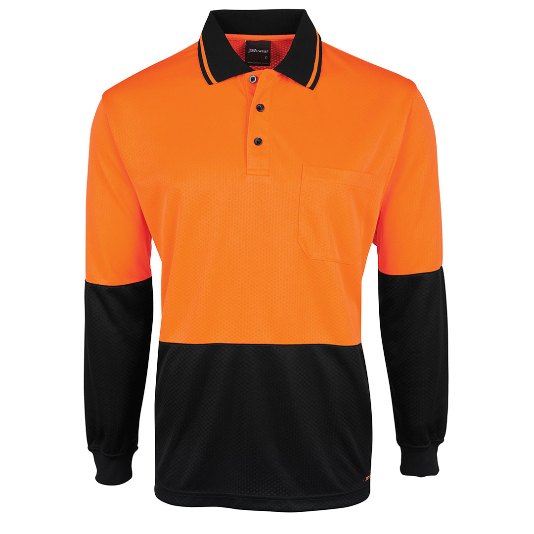 Jbs Wear The Jacquard Non Cuff Hi Vis Polo | Long Sleeve | Adults Orange/Black Work Safety Protective Gear