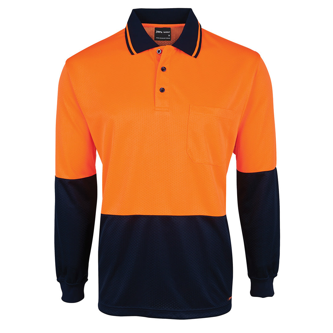 Jbs Wear The Jacquard Non Cuff Hi Vis Polo | Long Sleeve | Adults Orange/Navy Work Safety Protective Gear