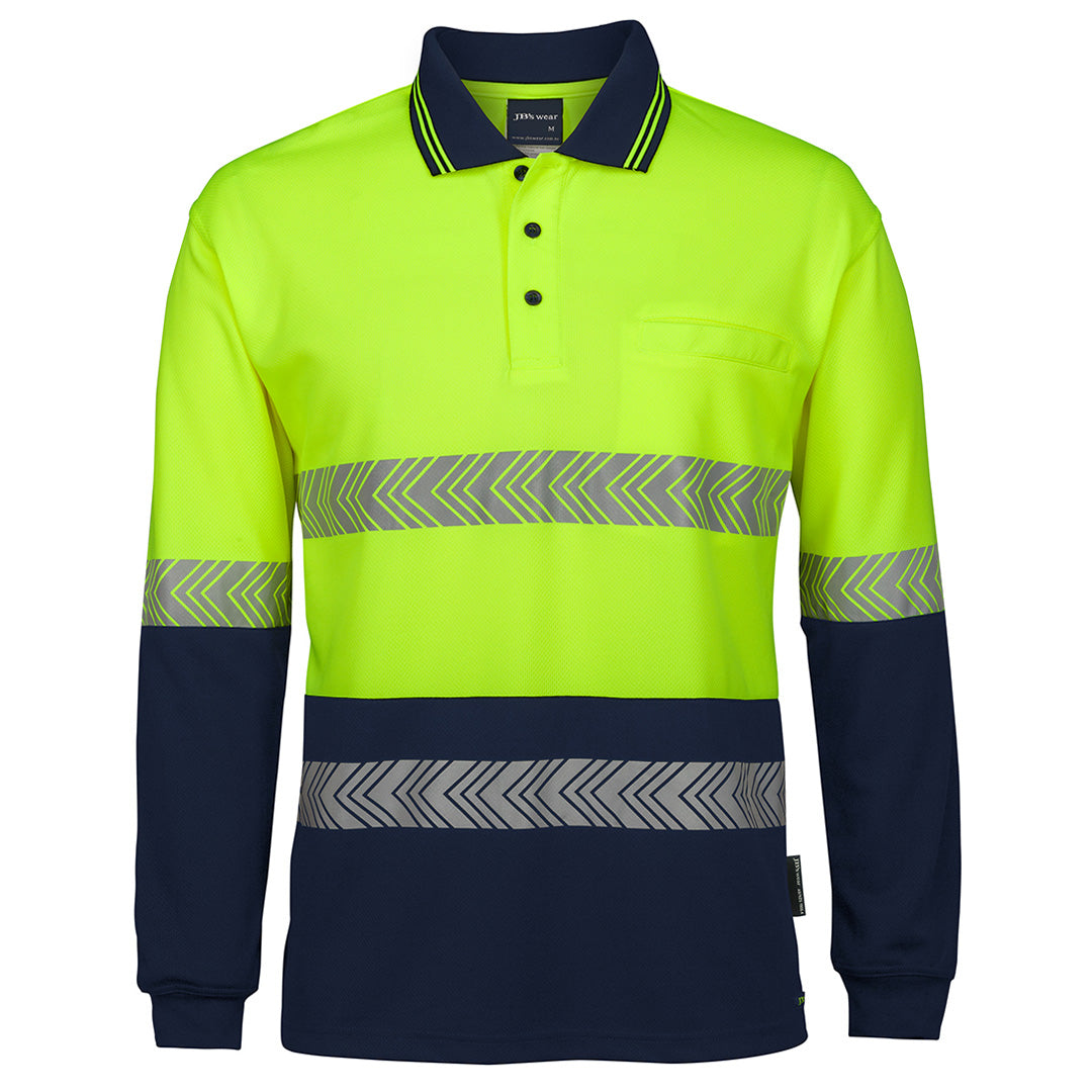 Jbs Wear The His Vis Segmented Tape Polo | Long Sleeve | Mens Lime/Navy Work Safety Protective Gear