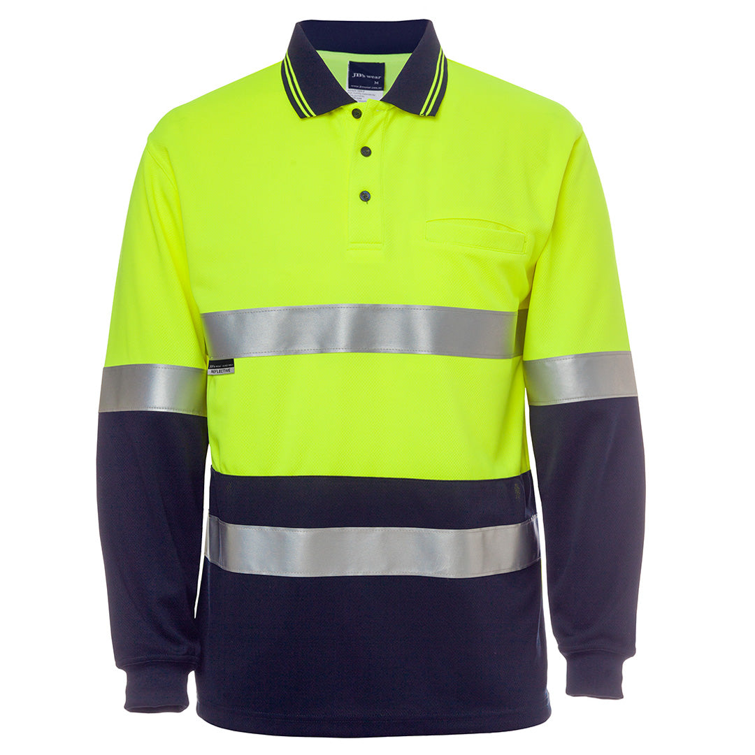 Jbs Wear The Hi Vis Day / Night Cotton Back Polo | Long Sleeve | Adults Lime/Navy Work Safety Protective Gear