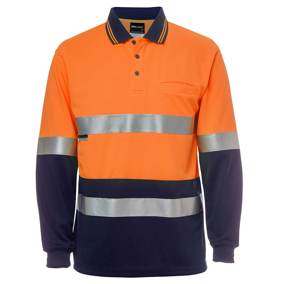 Jbs Wear The Hi Vis Day / Night Cotton Back Polo | Long Sleeve | Adults Orange/Navy Work Safety Protective Gear