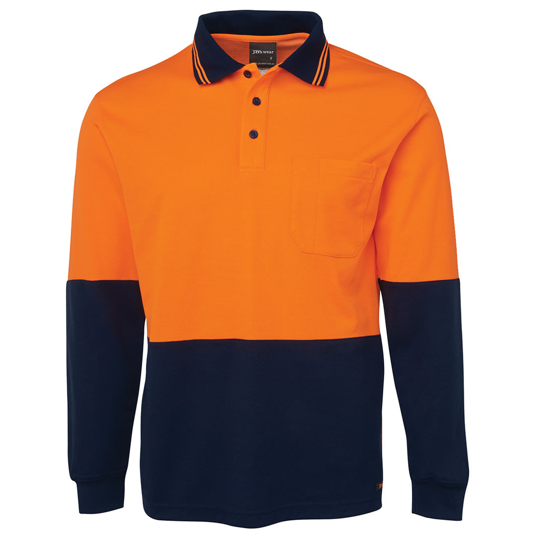 Jbs Wear The Cotton Back Hi Vis Polo | Long Sleeve | Adults Orange/Navy Work Safety Protective Gear
