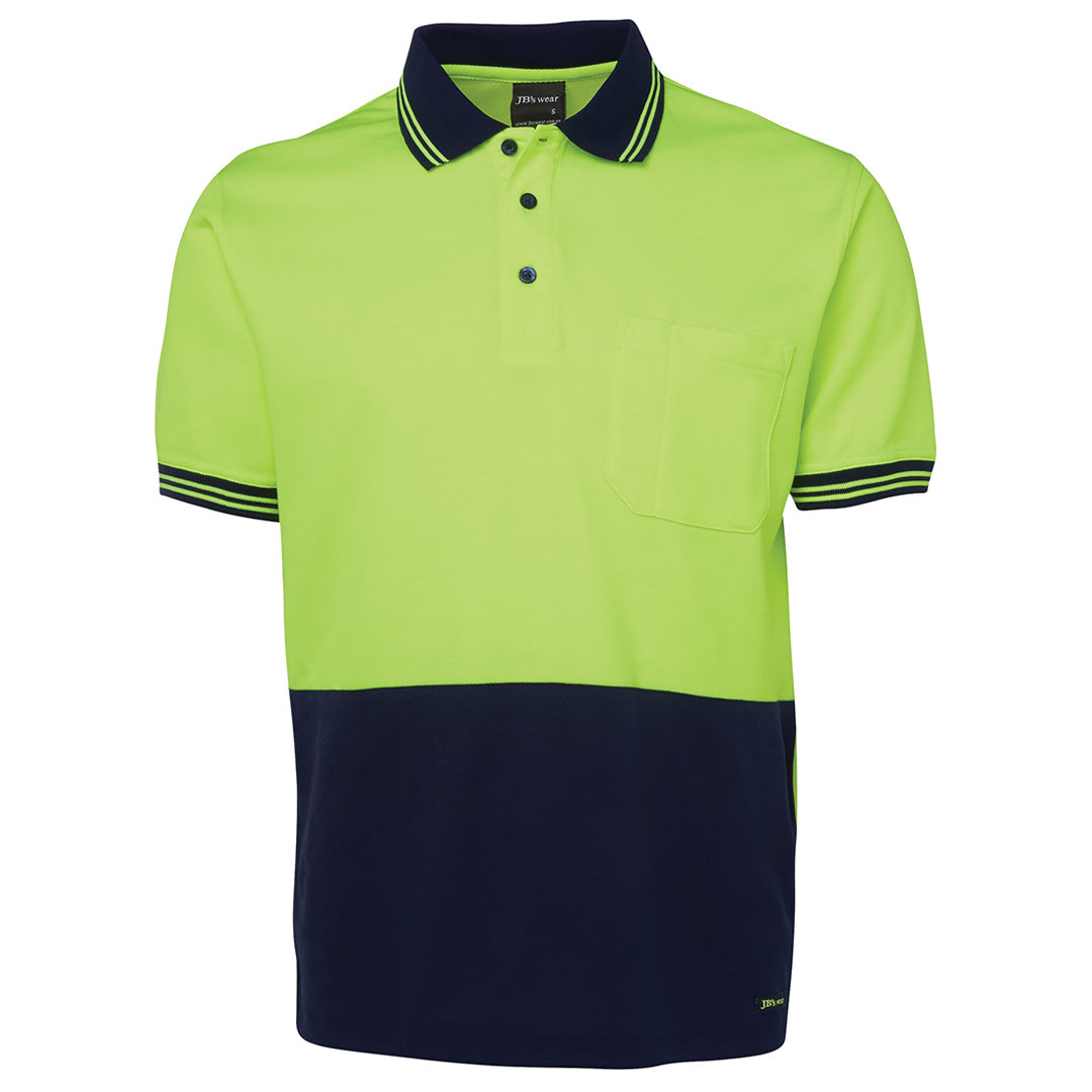 Jbs Wear The Cotton Back Hi Vis Polo | Short Sleeve | Adults Lime/Navy Work Safety Protective Gear
