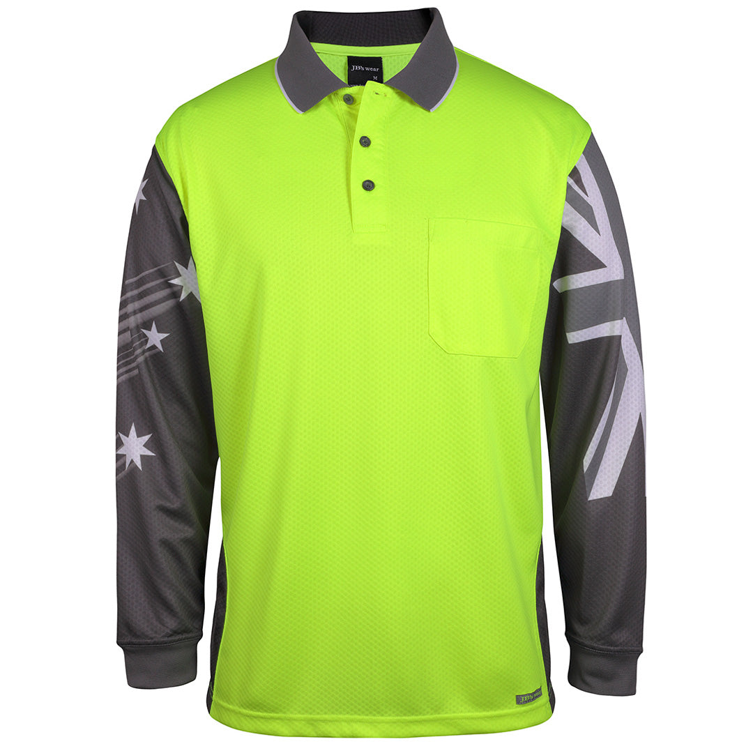 Jbs Wear The Southern Cross Hi Vis Polo | Long Sleeve | Adults Lime/Charcoal Work Safety Protective Gear