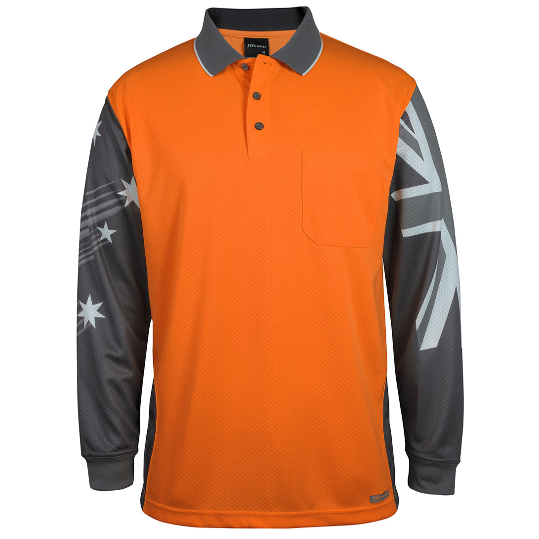 Jbs Wear The Southern Cross Hi Vis Polo | Long Sleeve | Adults Orange/Charcoal Work Safety Protective Gear