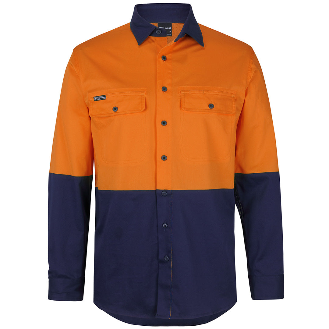 Jbs Wear The Stretch Hi Vis Work Shirt | Adults | Long Sleeve Orange/Navy Work Safety Protective Gear
