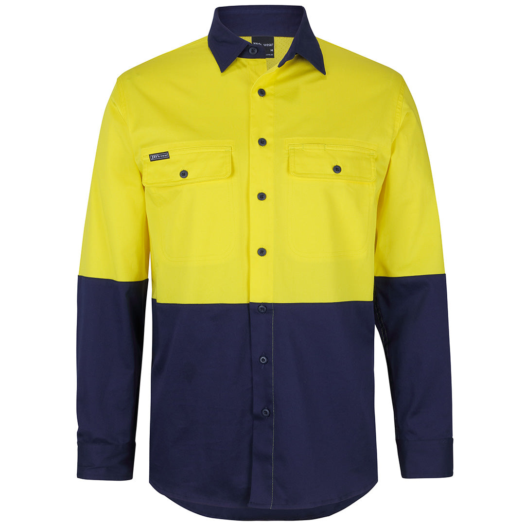 Jbs Wear The Stretch Hi Vis Work Shirt | Adults | Long Sleeve Yellow/Navy Work Safety Protective Gear
