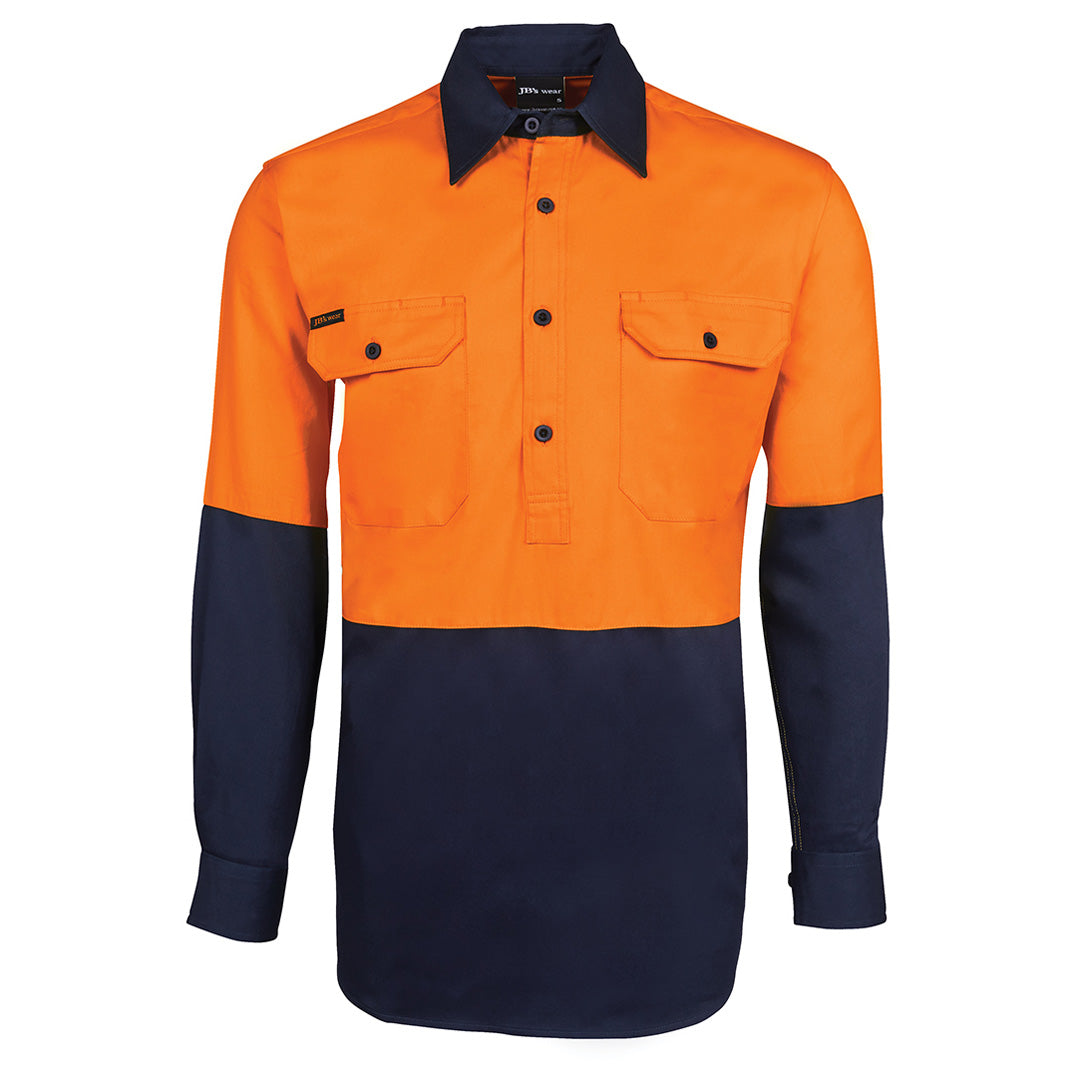 Jbs Wear The Closed Front Hi Vis 190G Work Shirt | Long Sleeve | Adults Orange/Navy Work Safety Protective Gear